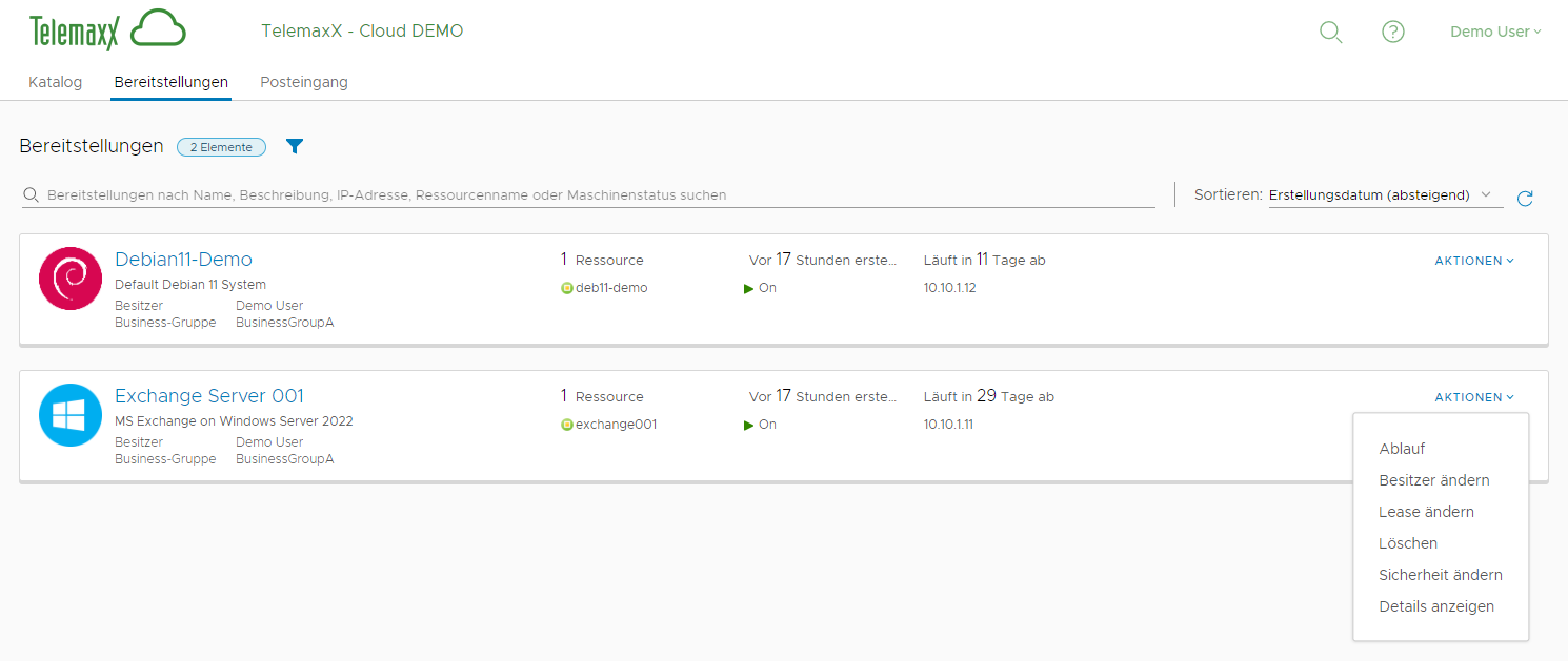 TxX Cloud - Deployment ActionMenu 1.png Deployment Aktionen-Menü in der Übersicht
