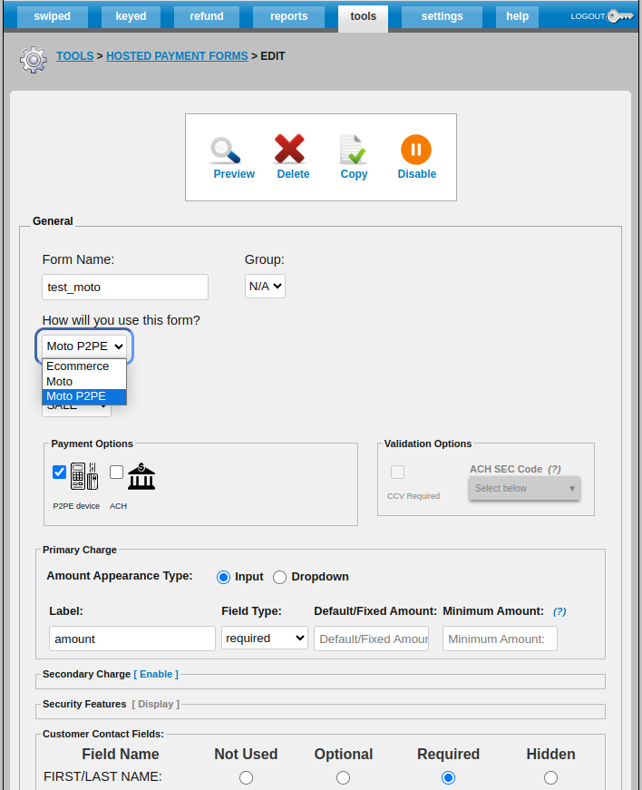 PayConex™ Portal Hosted Form Payment Options