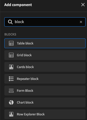 List of available blocks