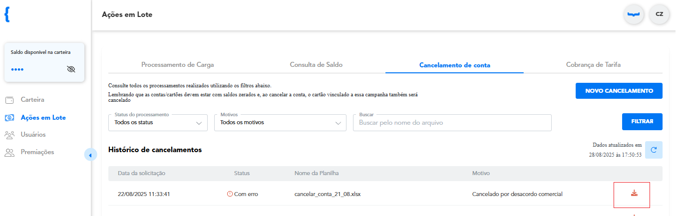 Consulta de detalhes do cancelamento
