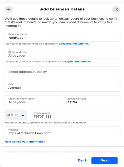 Figure 157: Adding Business details.