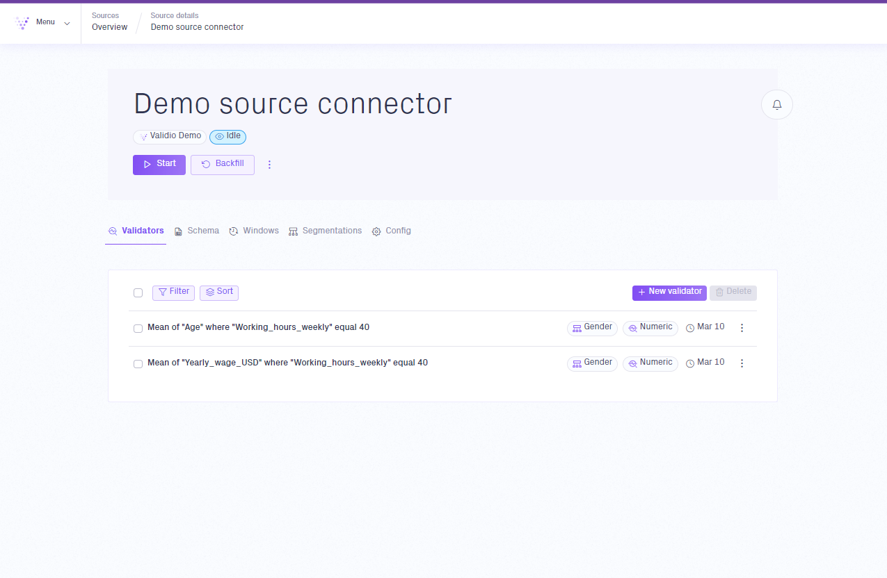 Start your source from the Source details page.