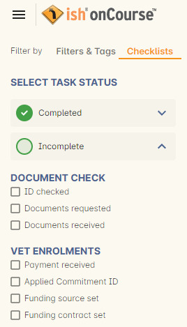 Figure 149. Select Checklists from the filter list in the left-hand column.