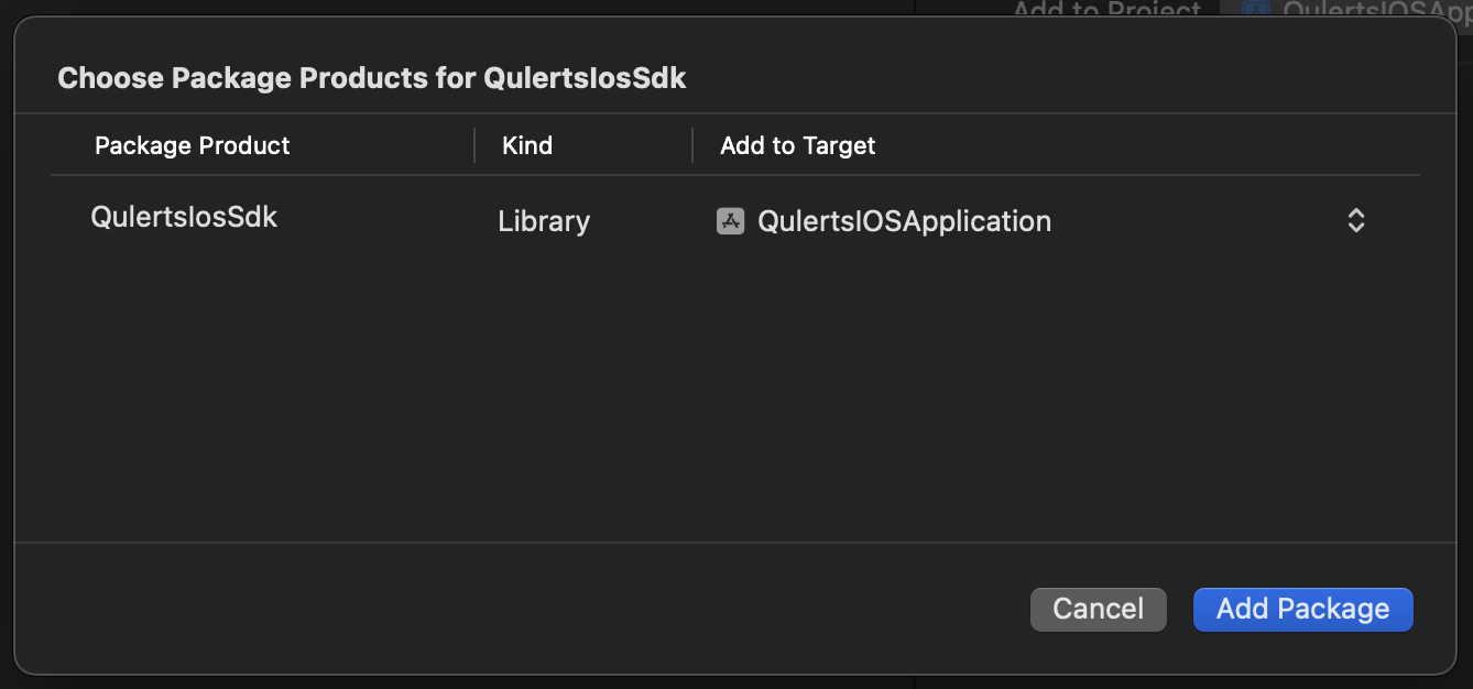 Click Add Package to add IOS SSDK to your project