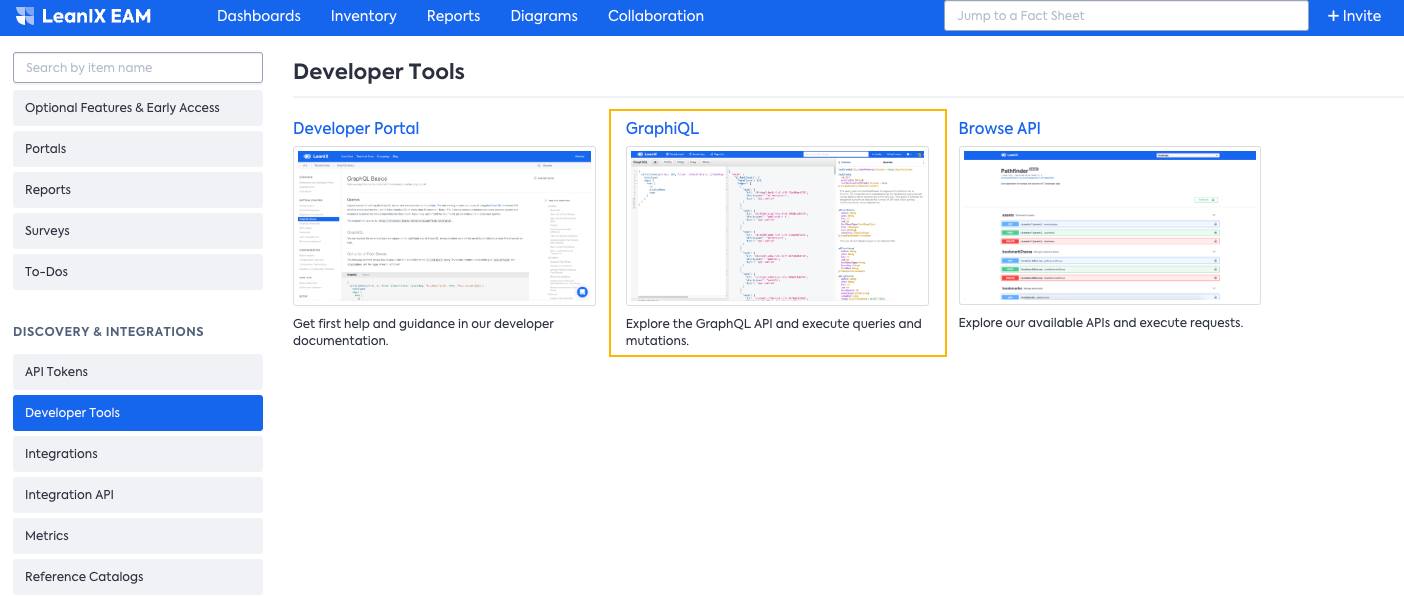 Navigating to the GraphiQL Tool from the Developer Tools Page