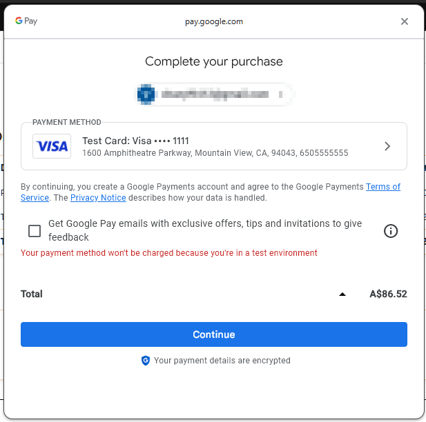 Popup for Google Pay