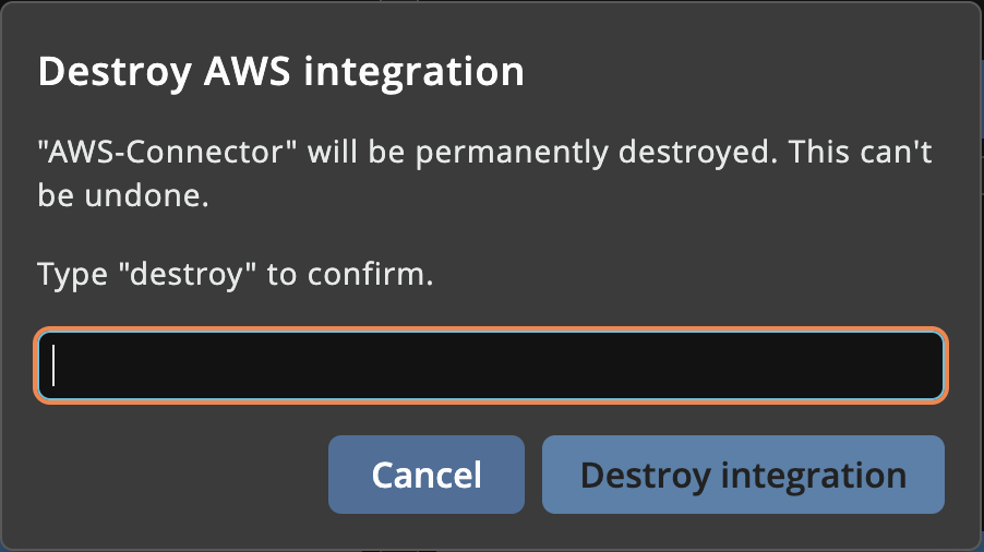 Destroy connector dialog box