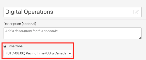 Schedule Time zone set to "Pacific Time"