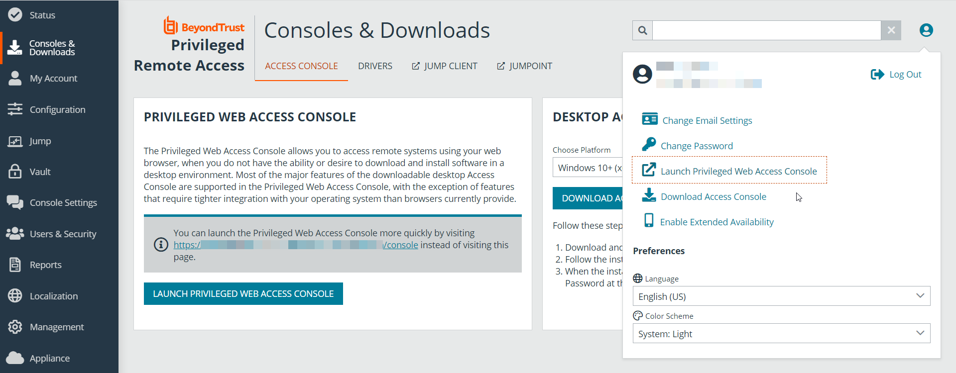 Both options for logging into the web console.