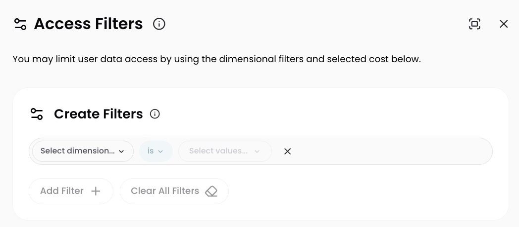 Limited Access Role filter with is/except toggle