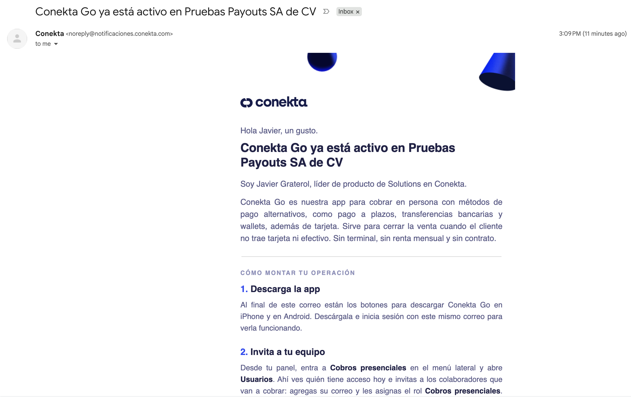 Correo de Conekta Go: cómo montar tu operación