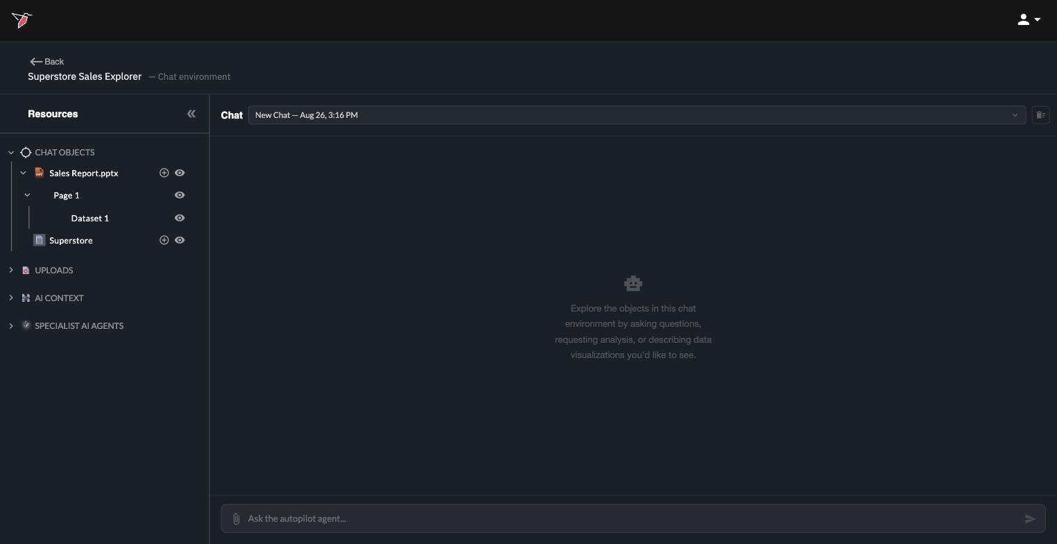 Inside the published chat: the Chat Objects section shows exactly what was put in scope