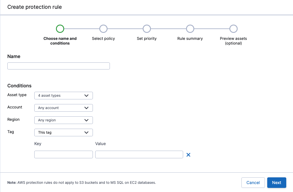 Create protection rules for EC2, EBS, RDS, DynamoDB