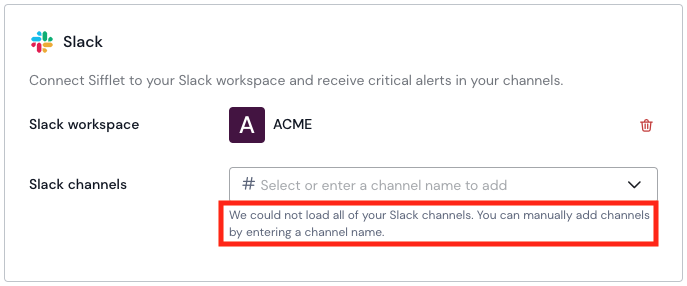 Slack Integration Workspace Large Number of Channels