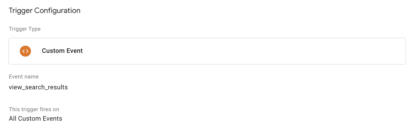 a sample triggering condition for viewSearchResultPage event on GTM