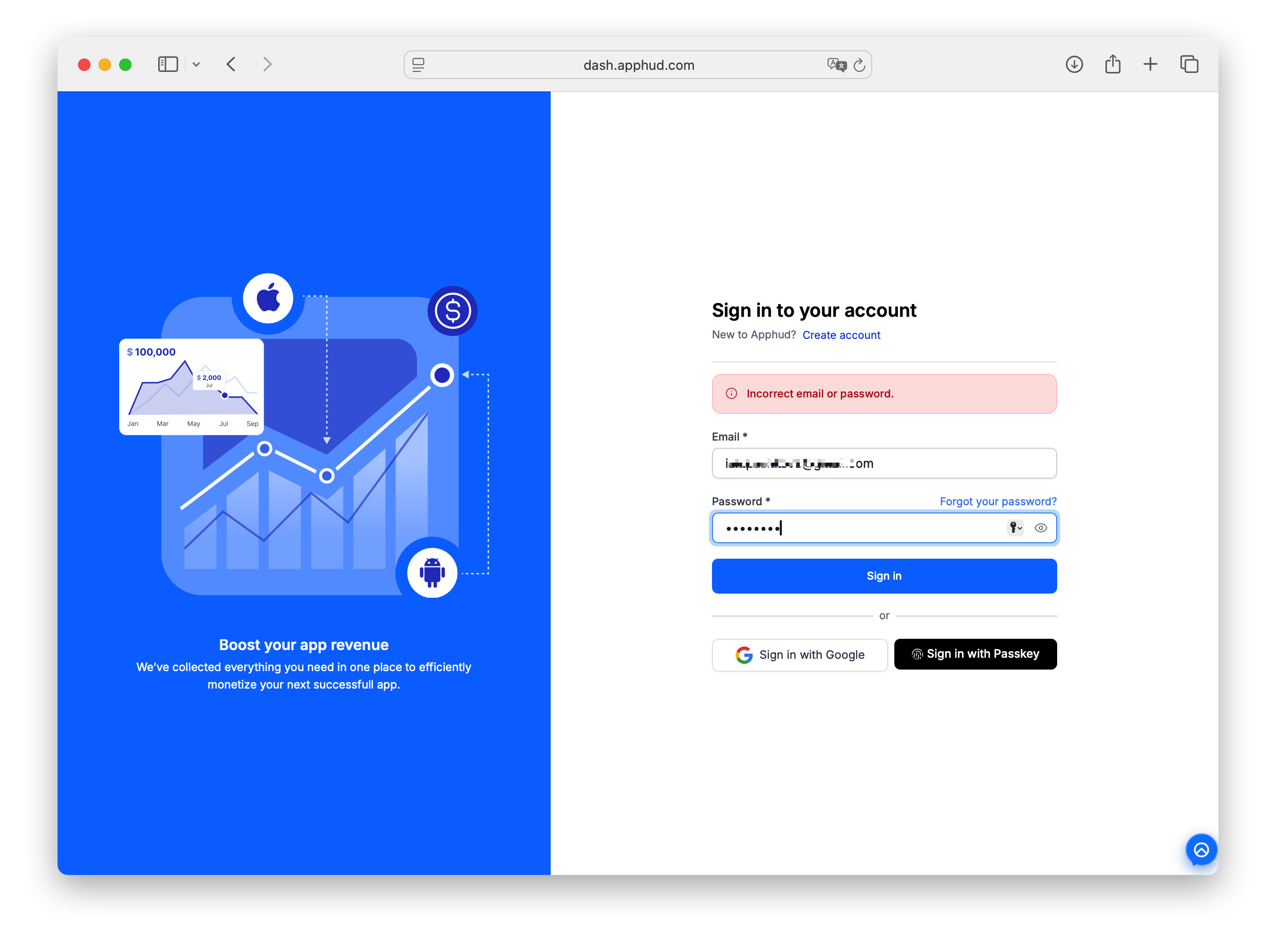 Apphud - Forgot psw on login page