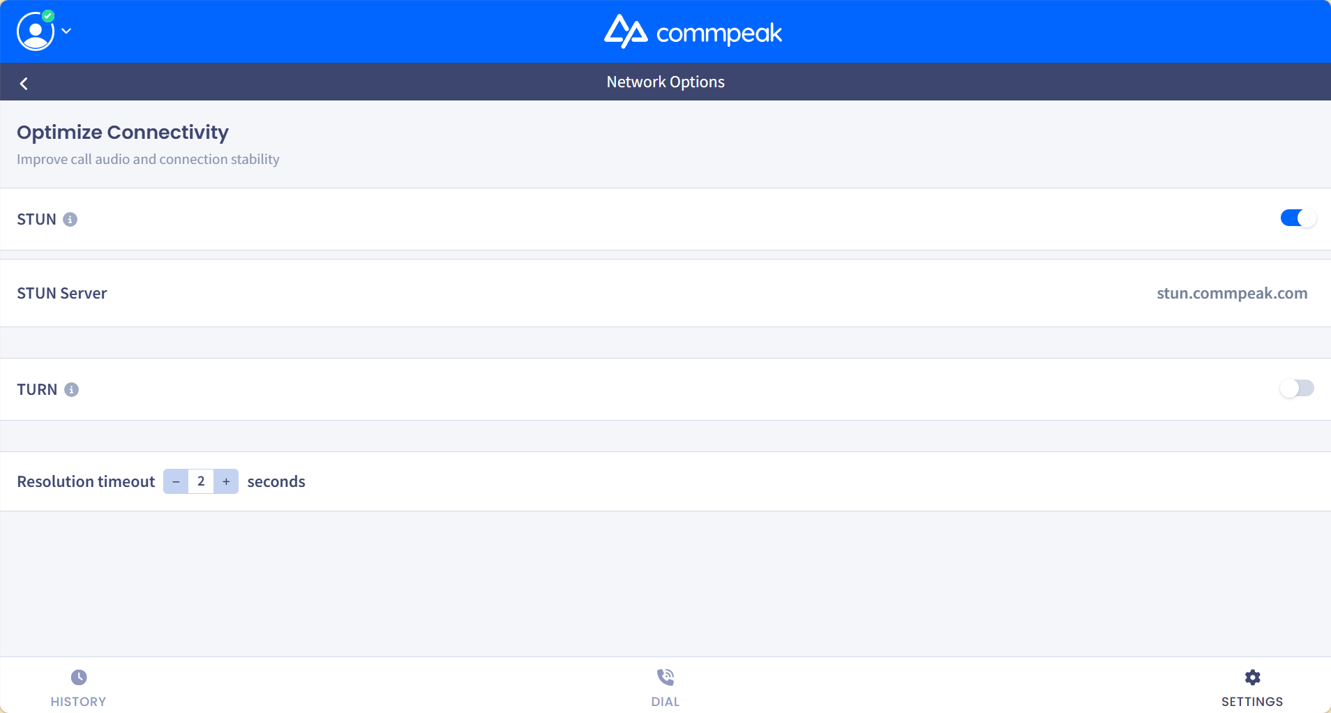 Screenshot of Screenshot of enabling STUN protocol settings