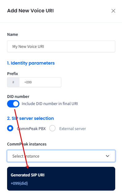Screenshot of the DID number includsed in the final URI
