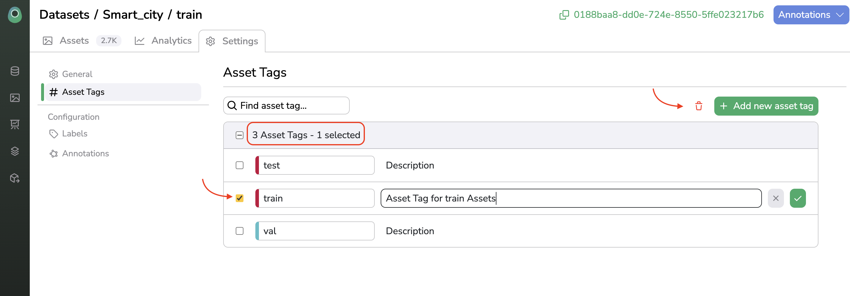 Deleting an `AssetTag`from _Settings_