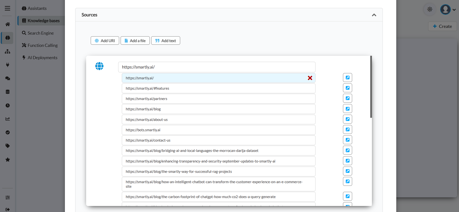 Results populate within the associated parent folder, allowing you to selectively keep or remove URLs as needed