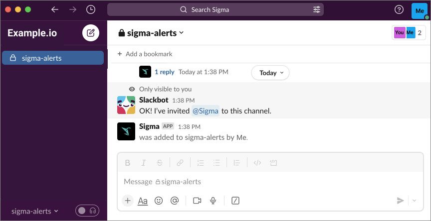 Sigma app added to the private channel