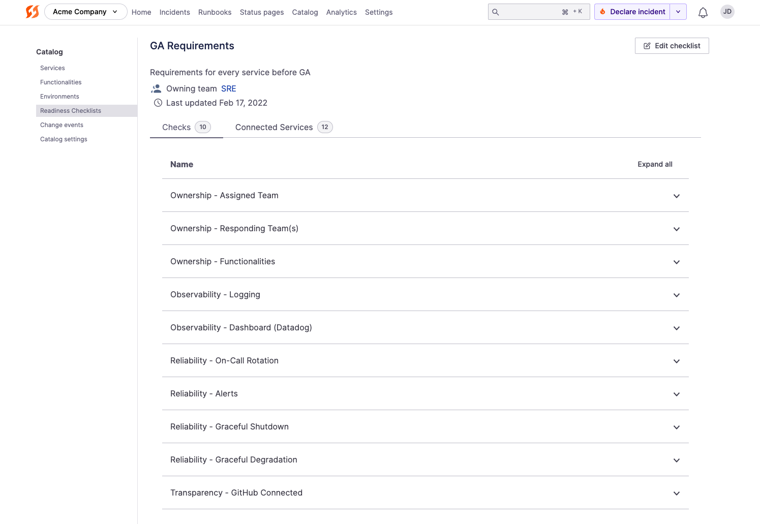 Example Readiness Checklist