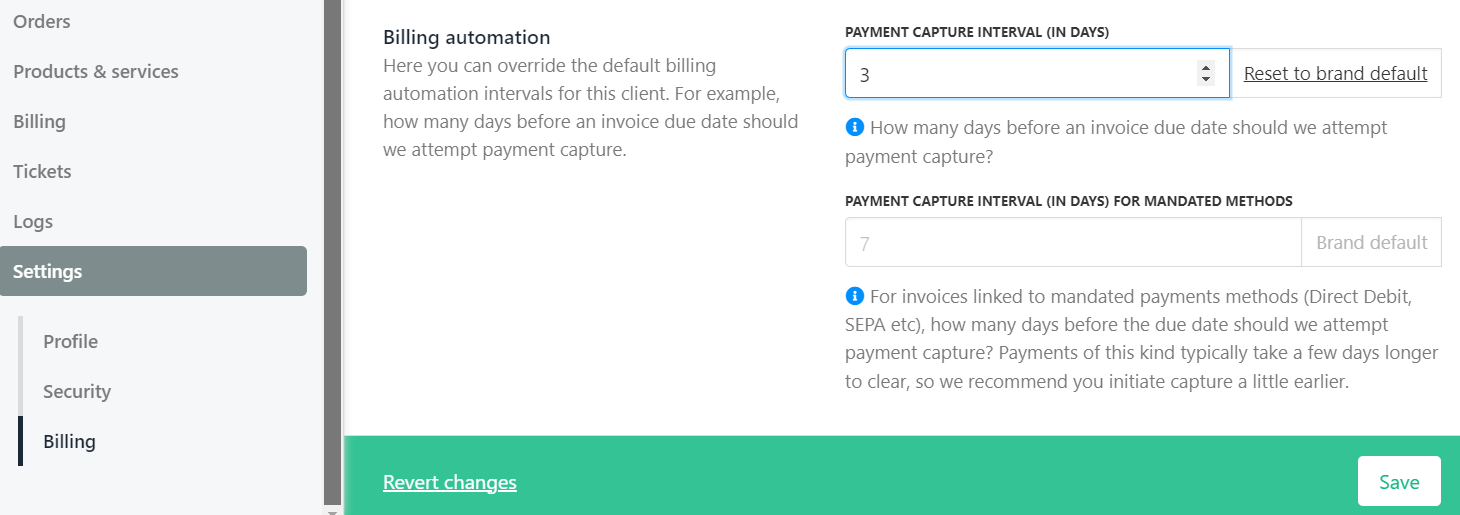 Payment Capture Interval for individual clients