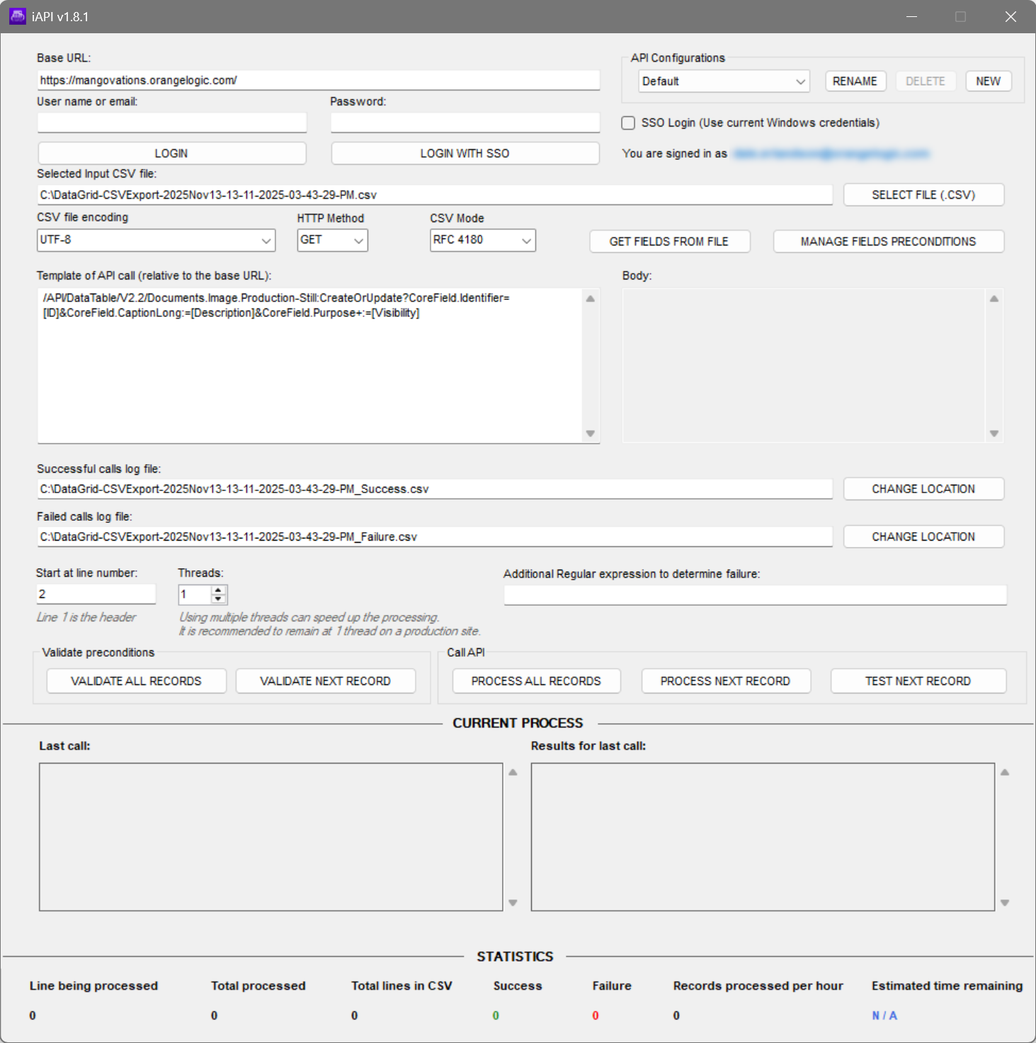iAPI application user interface - Some text intentionally blurred