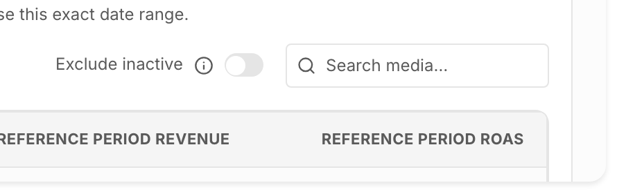 The Exclude inactive toggle, above the media list