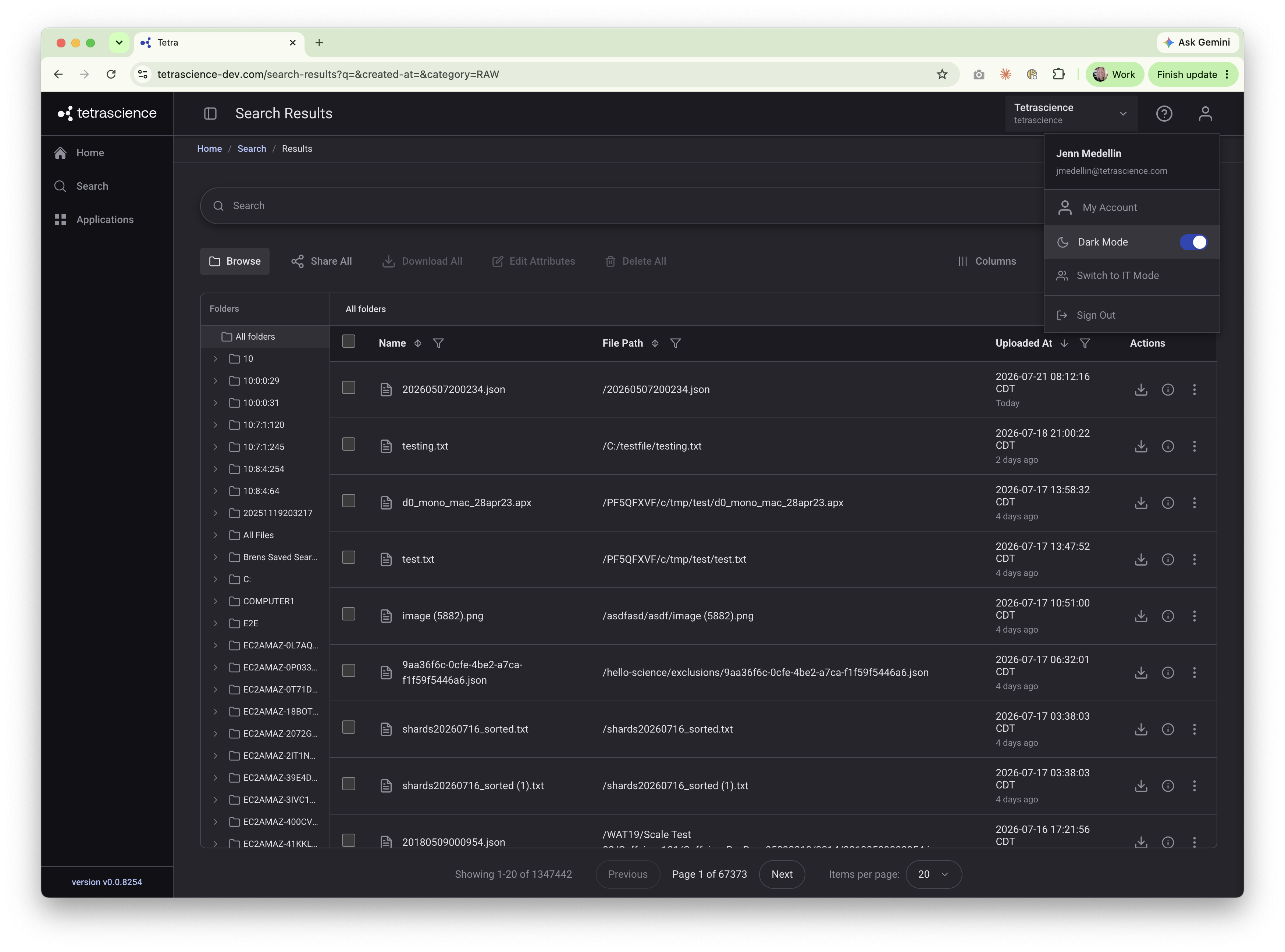 Scientific experience displayed in dark mode