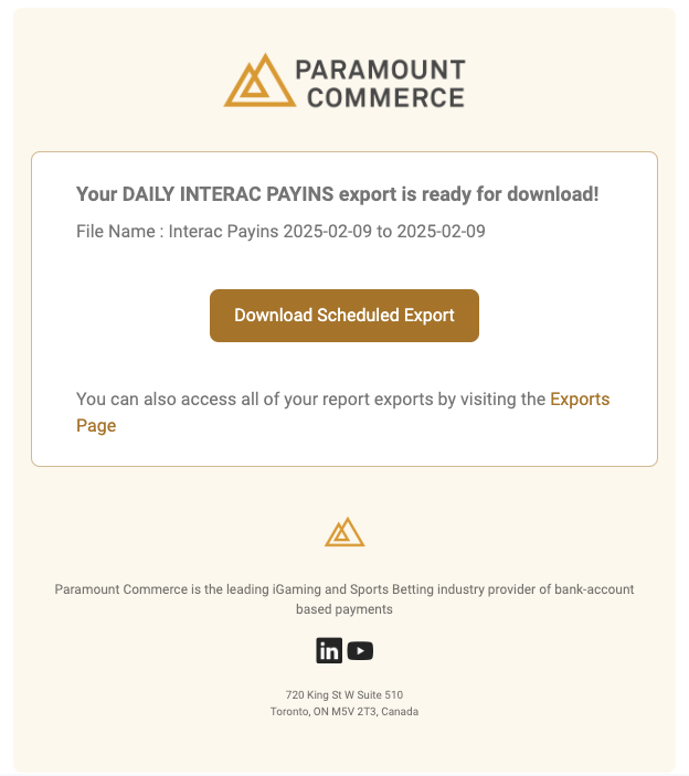 Scheduled Exports Notification Email