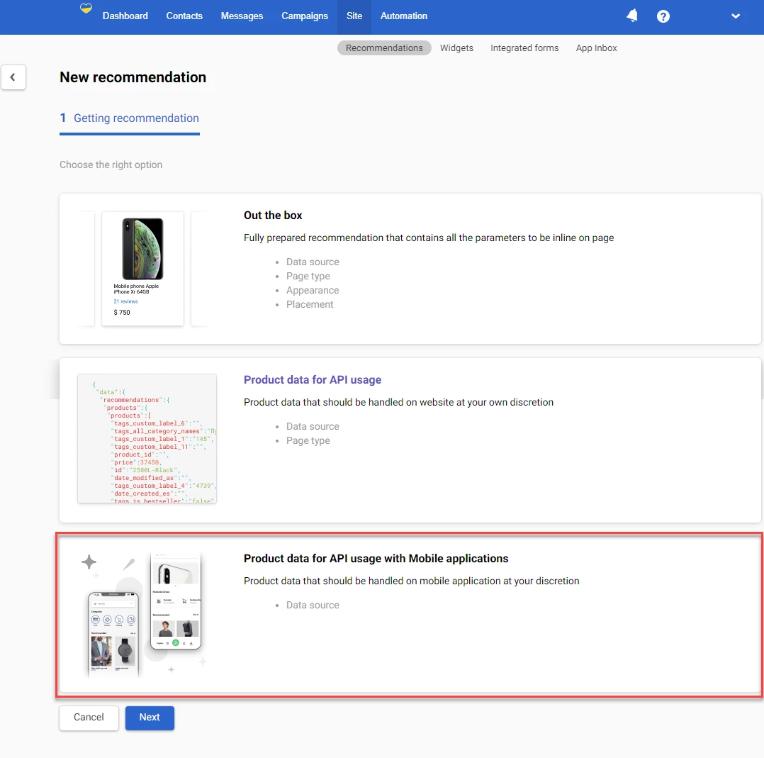 Choosing Product Data for API Usage with Mobile Applications