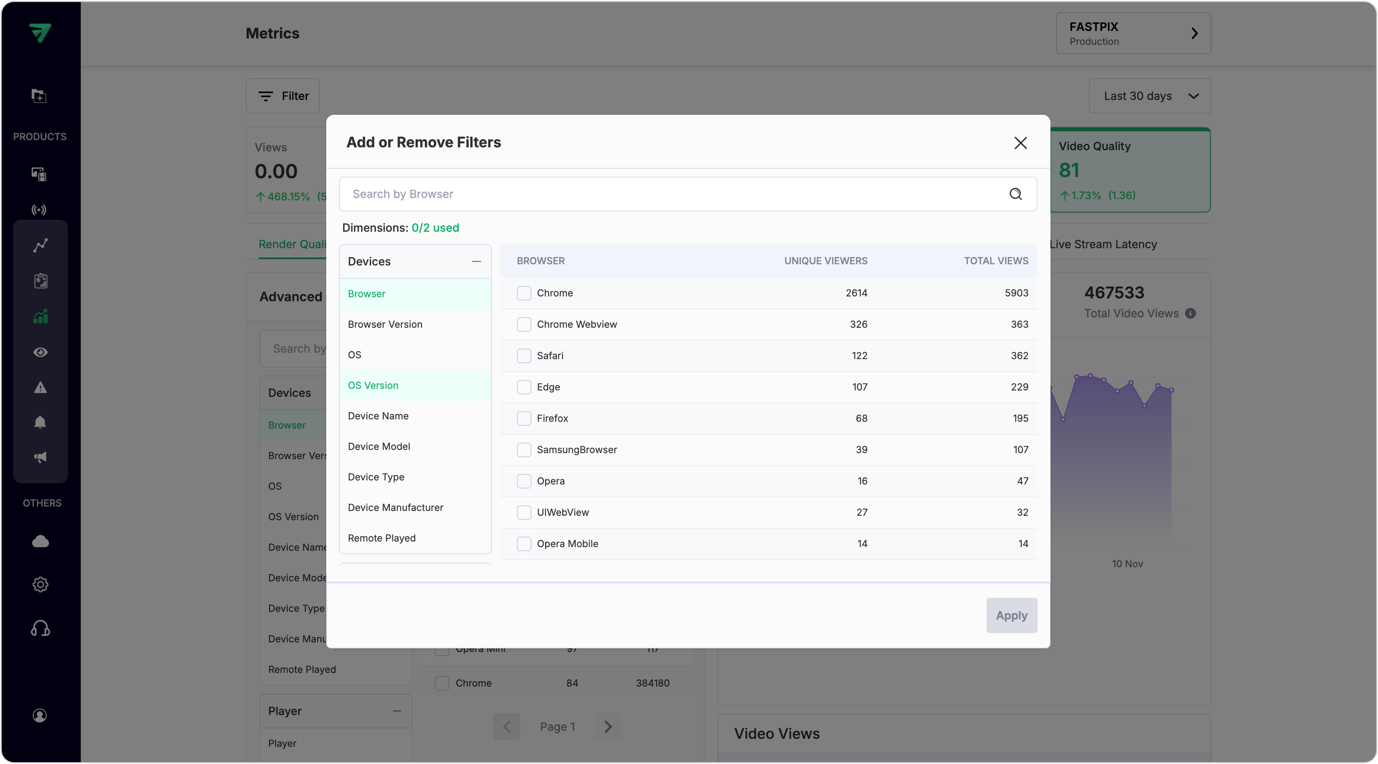 Filters and dimensions in data 