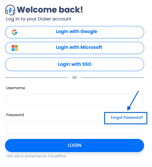 Screenshot of login screen with Forgot Password? button highlighted