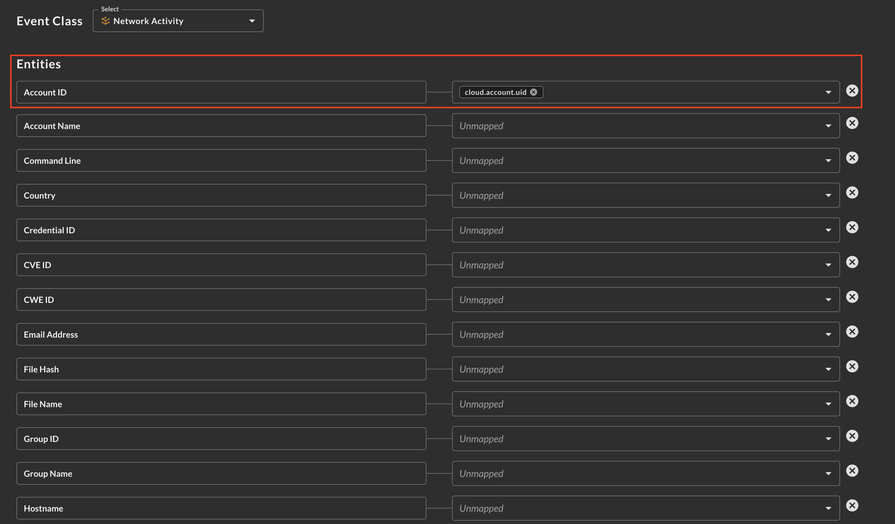 Fig. 12 - Mapping Entities (Observables) from your source data in Configure Schema