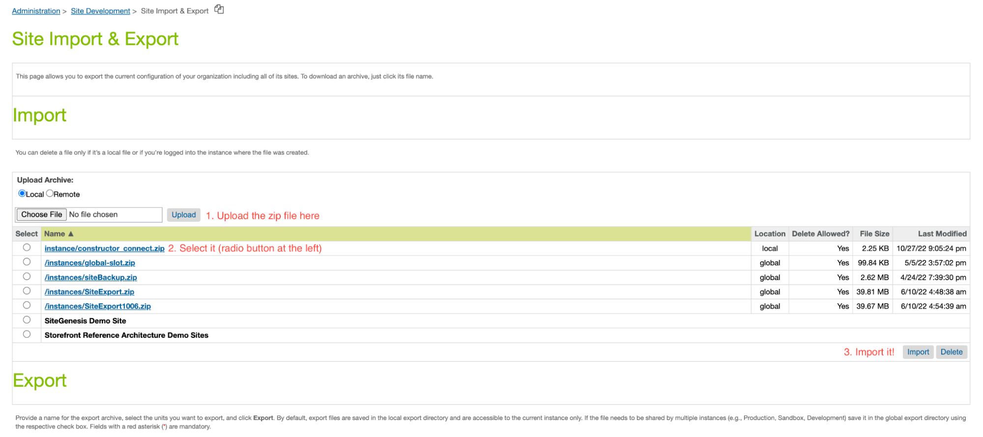 Uploading and importing cartridge through administration