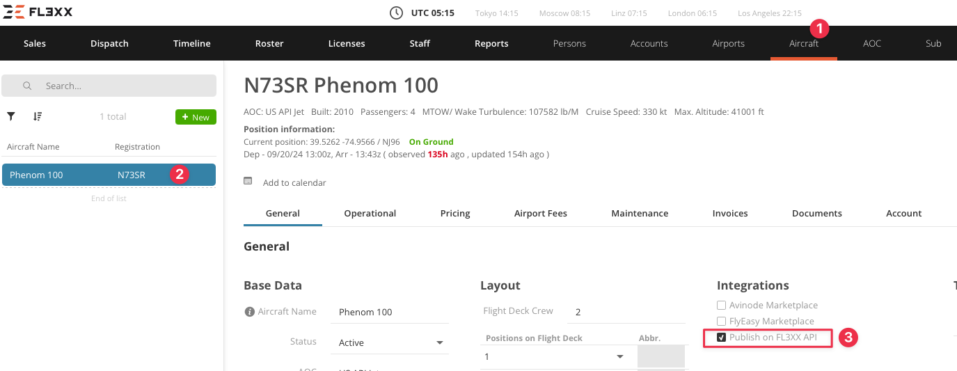 Publish aircraft on FL3XX API