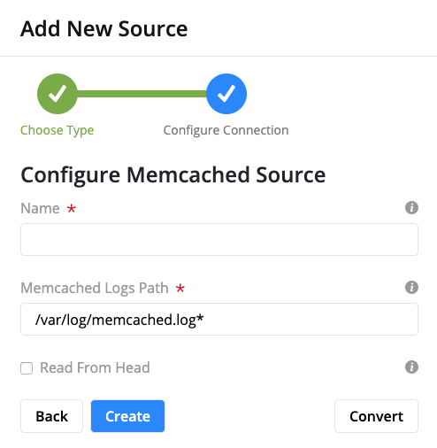 Memcached Log Configuration Form