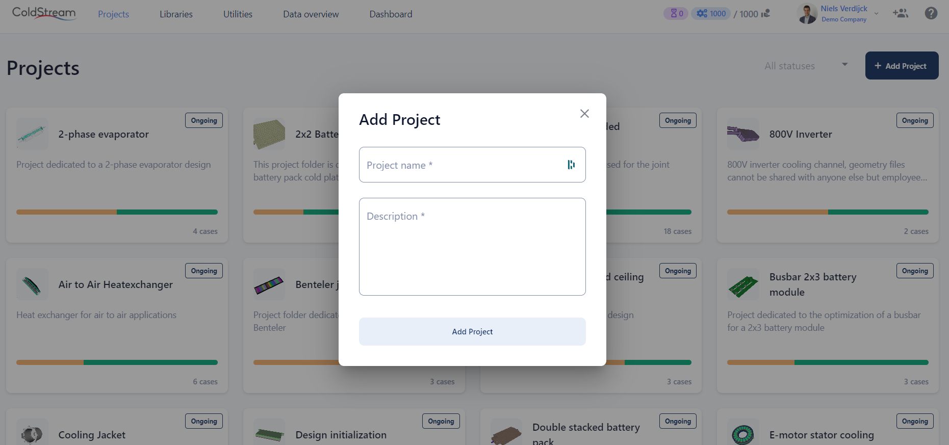 Input fields with the project name and description