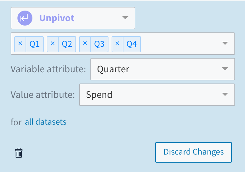 The completed transformation editor for this unpivot example.