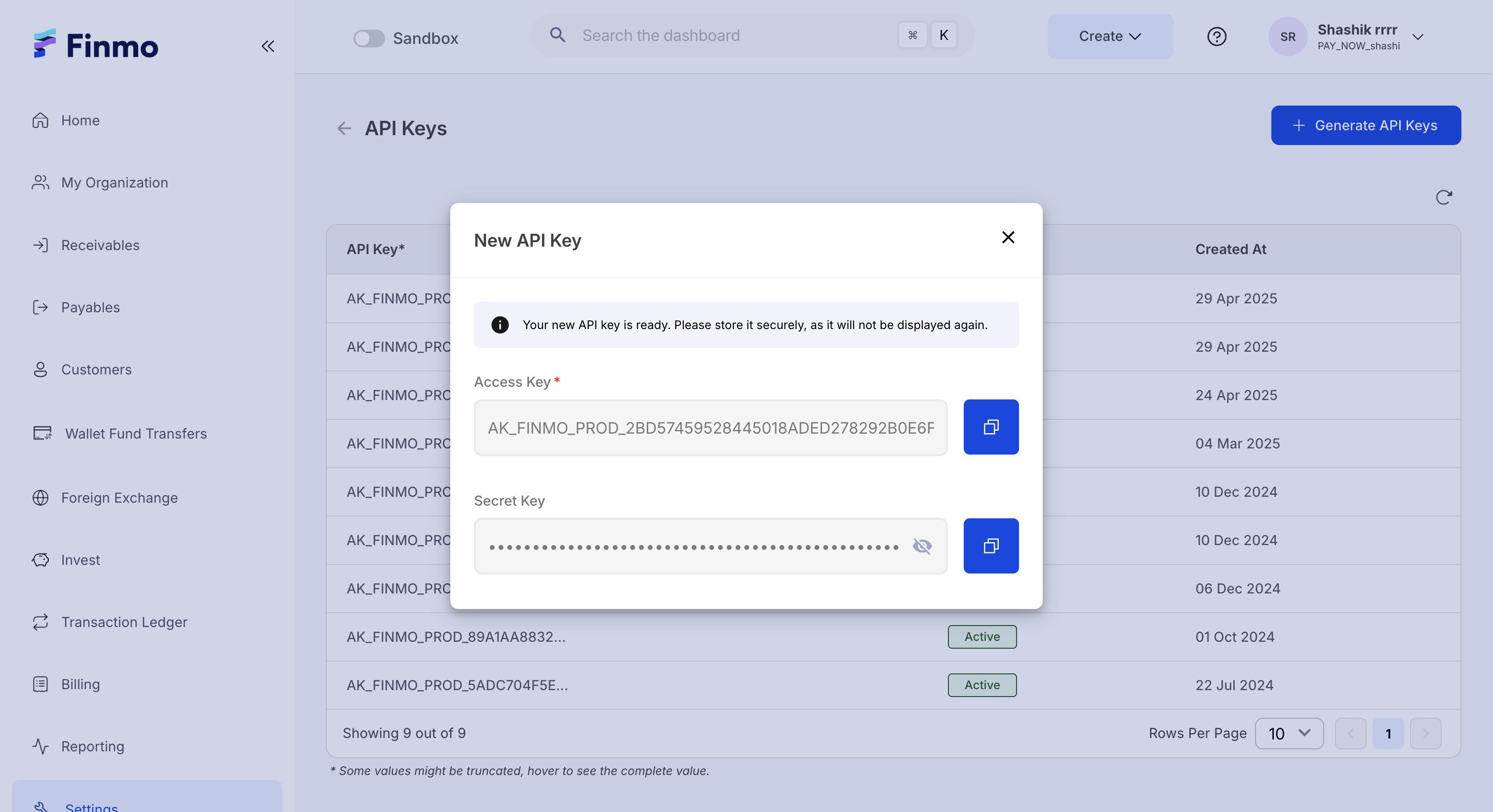Click on Generate API Keys