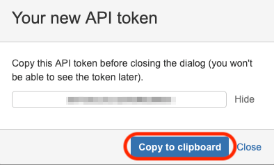 Copy your new API Token