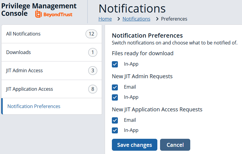 Notification preferences in EPM for Windows and Mac