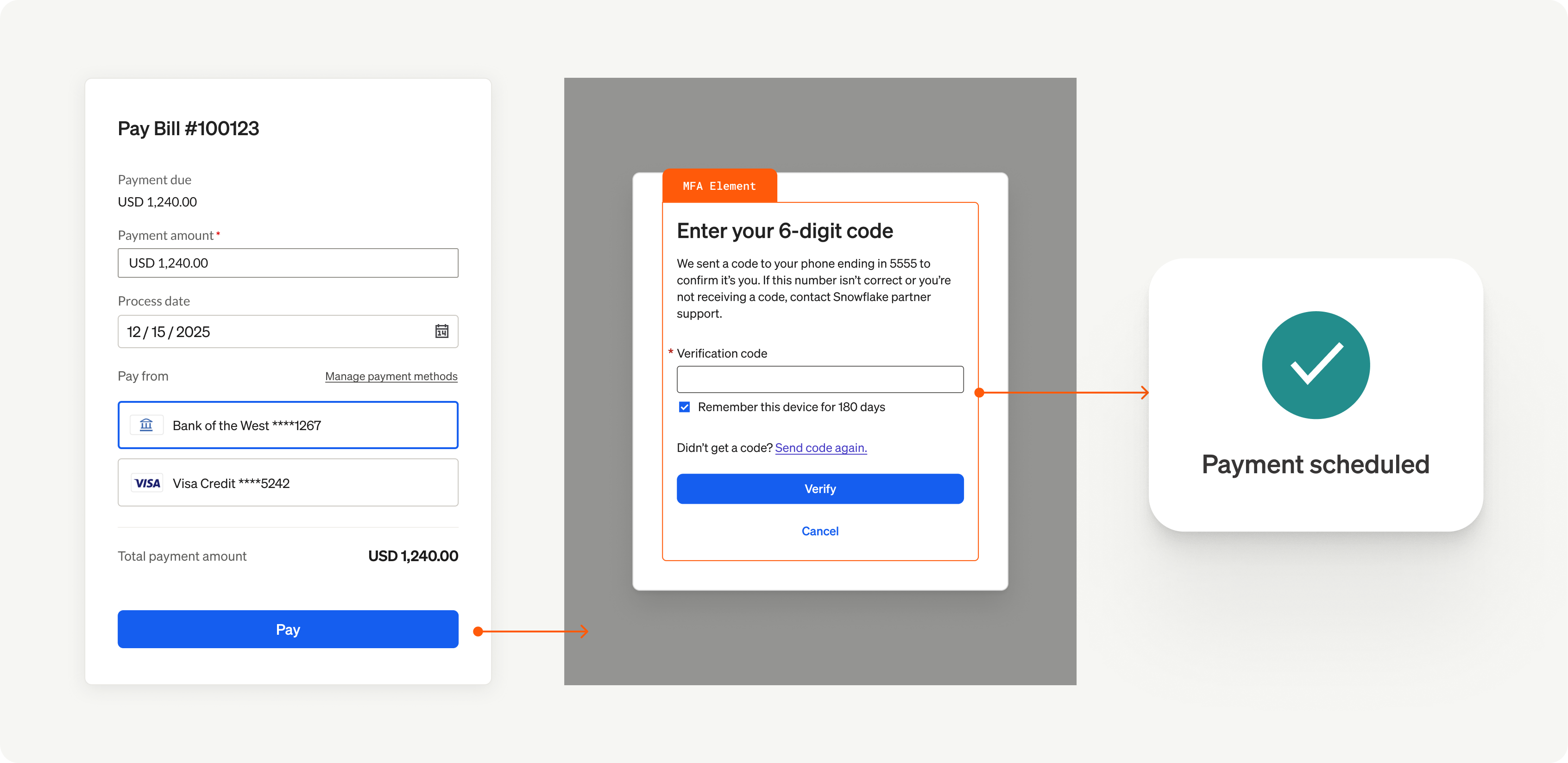 Flow for completing a payment in a user session that is not MFA-trusted