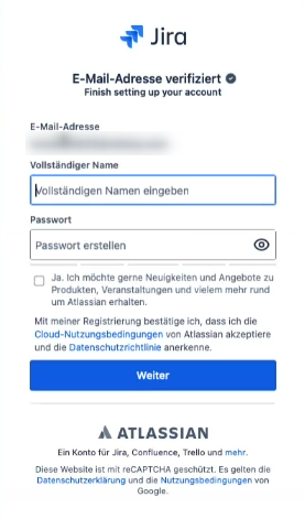 Eingabe des Namens und des Passwortes