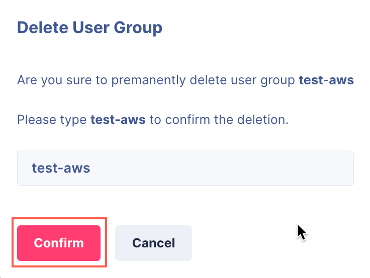 Delete User Group pop-up