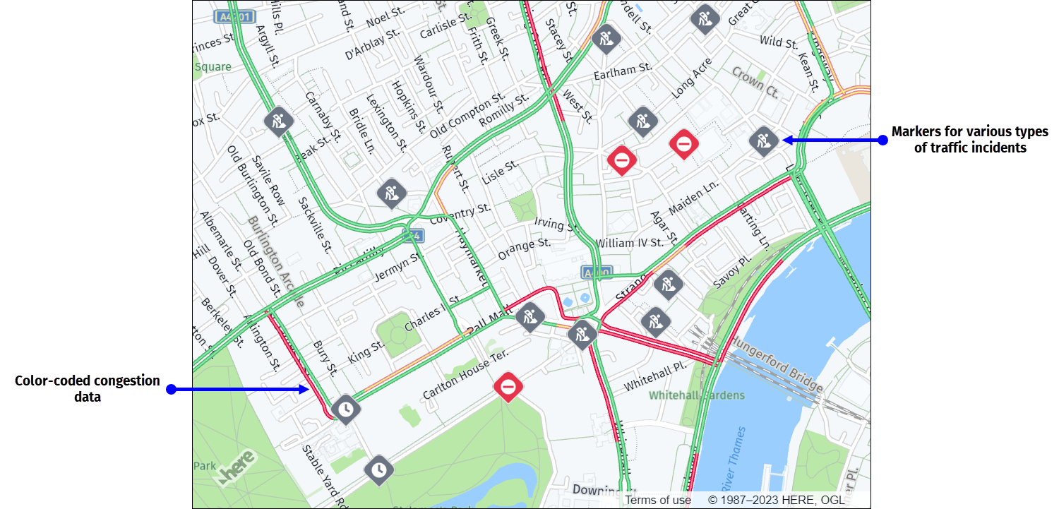 Map showing traffic flow data