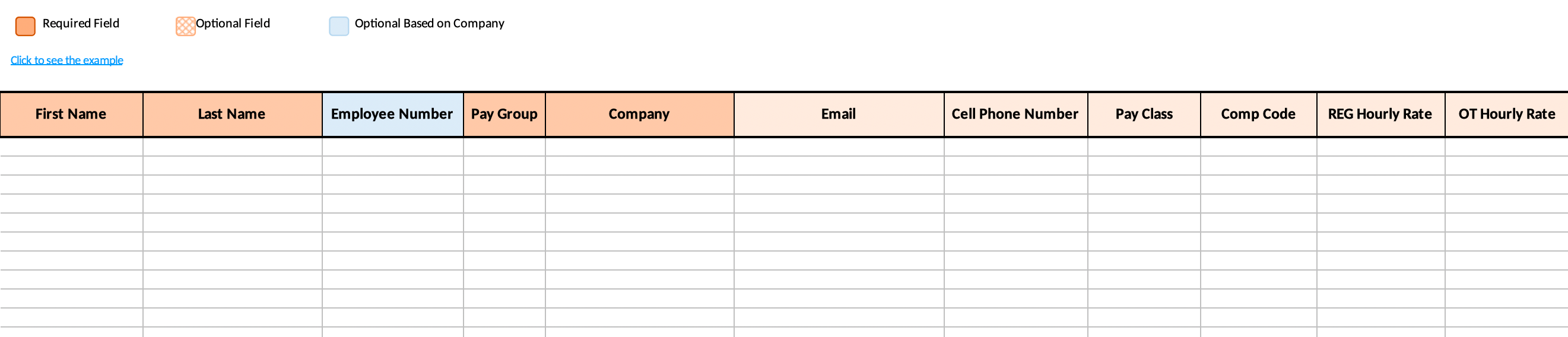 Employee import template document