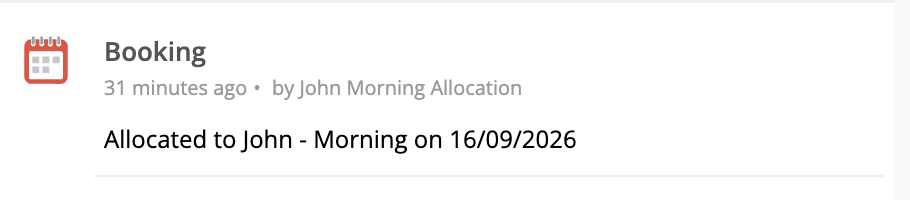 The job diary shows John Morning Allocation allocated Job #1735 to John in the Morning window on 16 September 2026.