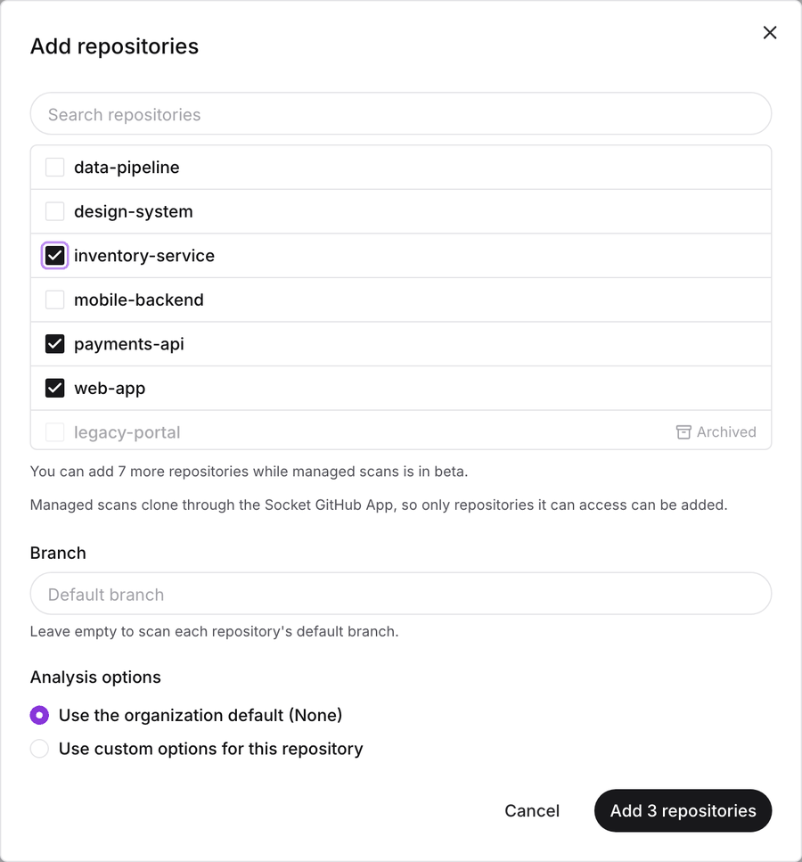 The Add repositories dialog